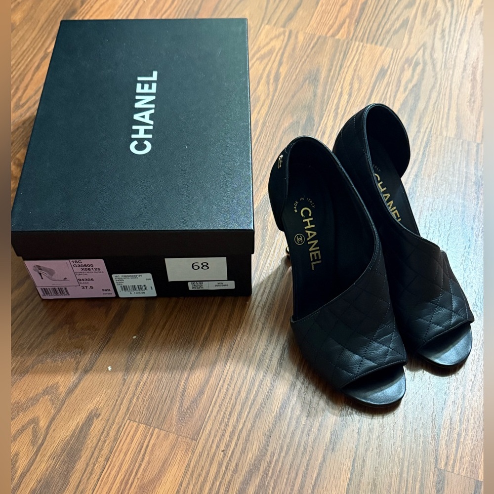 Chanel Quilted Open Toe Shoes Size 37.5